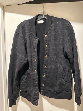 Taylor Stitch Black Heather Fleece-Lined Bomber Jacket Snap Button Size 42